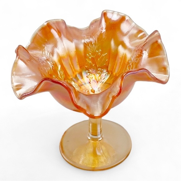Vintage Marigold Carnival FENTON Glass Compote Candy Dish Ruffle​ - Picture 2 of 4